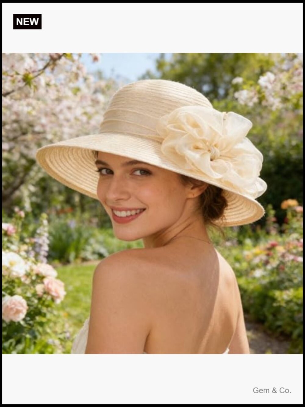 Wide Brim Organza Derby Church Hat Sun Protection Adjustable - Picture 3 of 7